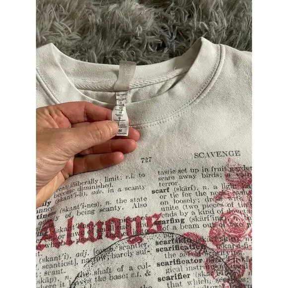 Crewneck Sweatshirt Womens Size Medium Off-White Always Tired Skull Graphic - Picture 3 of 3